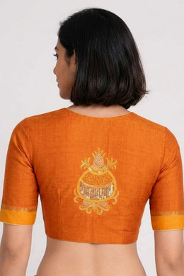 Mustard Yellow Aari Embroidered Mangalgiri Cotton Blouse 10070736
