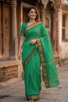 Green Handloom Chettinad Cotton Saree 10077316