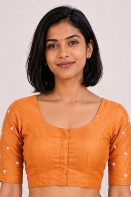 Orange Aari Embroidered Silk Blouse 10069590