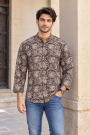 Brown Full Sleeve Kalamkari Print Raglan Men's Shirt 10077847 