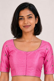Pink Aari Embroidered Raw Silk Blouse 10066511