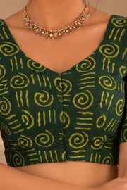 Green Indigo Hand Block Printed Cotton Blouse 10078131