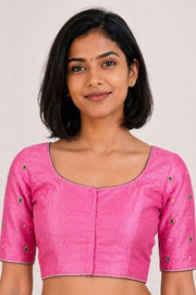Pink Aari Embroidered Raw Silk Blouse 10077766
