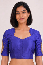 Blue Aari Embroidered Chanderi Silk Cotton Blouse 10077773