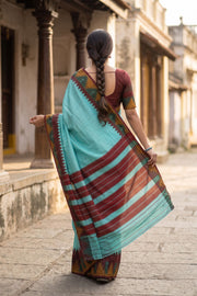 Teal Blue Vegan Silk Kanjivaram Saree 10077944