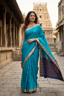 Blue Semi Mysore Crepe Silk Saree 10077785