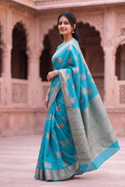 Blue Handloom Banarasi Muga Silk Saree 10074273