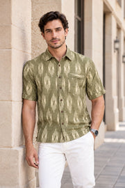 Light Green Half Sleeve Handloom Ikat Cotton Men's Shirt 10077853