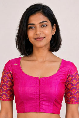 Pink Aari Embroidered Silk Blouse 10068938
