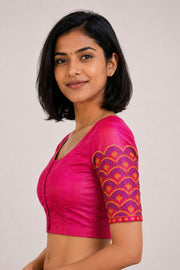 Pink Aari Embroidered Silk Blouse 10068938