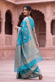 Blue Handloom Banarasi Muga Silk Saree 10074273