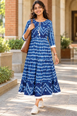 Blue Shibori Printed Cotton Dress 10075951