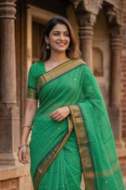 Green Handloom Chettinad Cotton Saree 10077316