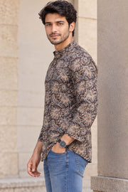 Brown Full Sleeve Kalamkari Print Raglan Men's Shirt 10077847 
