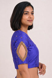 Blue Aari Embroidered Chanderi Silk Cotton Blouse 10068208