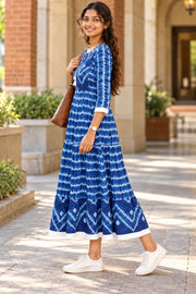 Blue Shibori Printed Cotton Dress 10078206