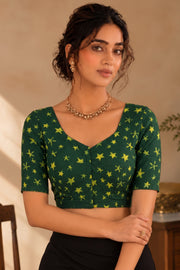 Green Indigo Hand Block Printed Cotton Blouse 10078130
