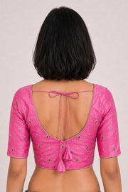 Pink Aari Embroidered Raw Silk Blouse 10077766