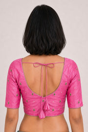 Pink Aari Embroidered Raw Silk Blouse 10066511