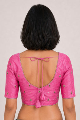 Pink Aari Embroidered Raw Silk Blouse 10066511