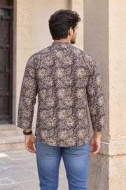 Brown Full Sleeve Kalamkari Print Raglan Men's Shirt 10077847