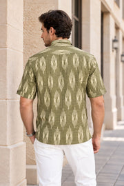 Light Green Half Sleeve Handloom Ikat Cotton Men's Shirt 10077853