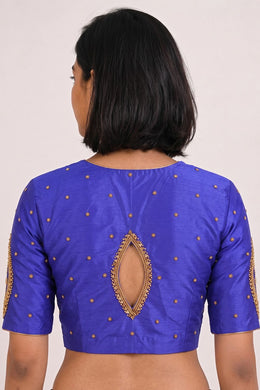 Blue Aari Embroidered Chanderi Silk Cotton Blouse 10068208