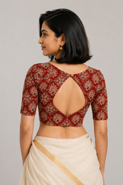 Maroon Cotton Hand Block Printed Padded Blouse 10077153