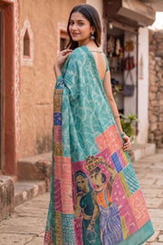 Green Printed Semi Tussar Silk Saree With Tribal Motifs 10076272