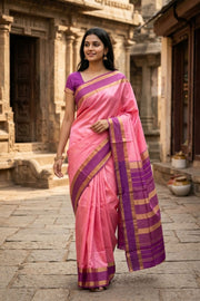 Pink Kanjivaram Silk Saree with Retta Pettu Border 10077900