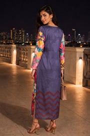 Dusty Purple Printed Vegan Charmeuse Silk Dress 10077268 