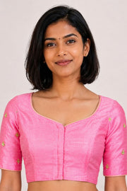 Pink Zari Sequin Embroidered Cotton Blouse 10066508