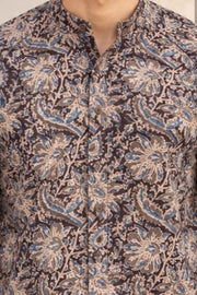 Brown Full Sleeve Kalamkari Print Raglan Men's Shirt 10077847