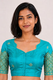 Blue Aari Embroidered Silk Blouse 10068941