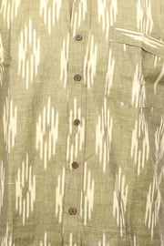 Light Green Half Sleeve Handloom Ikat Cotton Men's Shirt 10077853