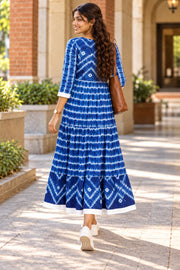 Blue Shibori Printed Cotton Dress 10075951