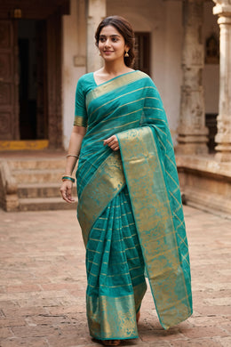 Teal Green Sungudi Saree 10078070