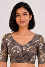 Brown Ajrakh Printed Cotton Blouse 10073362