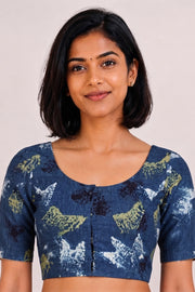 Blue Hand Block Ajrakh Printed Cotton Blouse 10074453