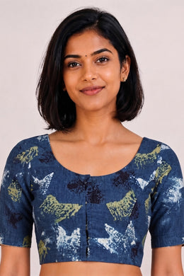 Blue Hand Block Ajrakh Printed Cotton Blouse 10074453