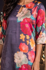 Dusty Purple Printed Vegan Charmeuse Silk Dress 10077268