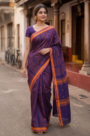 Blue Handloom Chettinad Cotton Saree 10077323