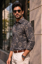 Grey Full Sleeve Ajrakh Printed Cotton Mens Shirt 10073166