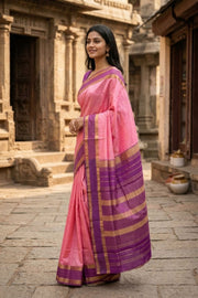 Pink Kanjivaram Silk Saree with Retta Pettu Border 10077900