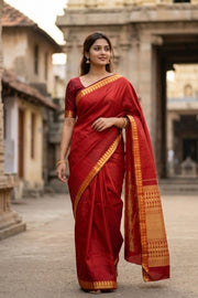 Maroon Monotone Kanjivaram Pure Silk Saree With Zari Border 10077915
