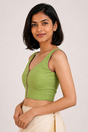 Green Aari Embroidered Mangalgiri Cotton Blouse 10077743