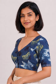 Blue Hand Block Ajrakh Printed Cotton Blouse 10074453