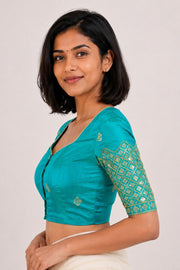 Blue Aari Embroidered Silk Blouse 10068941