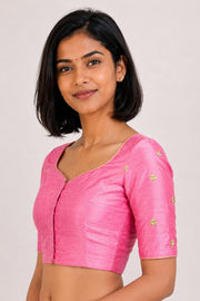 Pink Zari Sequin Embroidered Cotton Blouse 10066508
