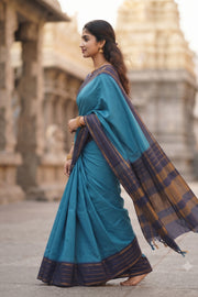 Blue Kanjivaram Silk Saree with Thandavalam Border 10077924